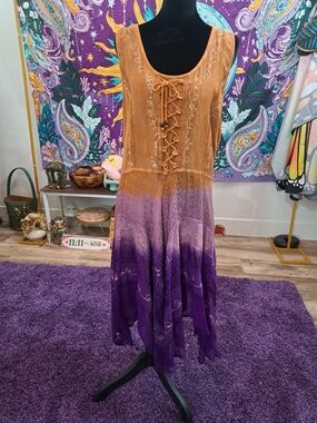 Purple Ember Ombré Embroidered Lace-Up Fairy Dress | S–2X